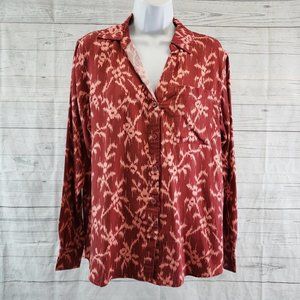Knox Rose Womens Button Front Shirt Sz Small Red Pink Long Sleeve Lyocell